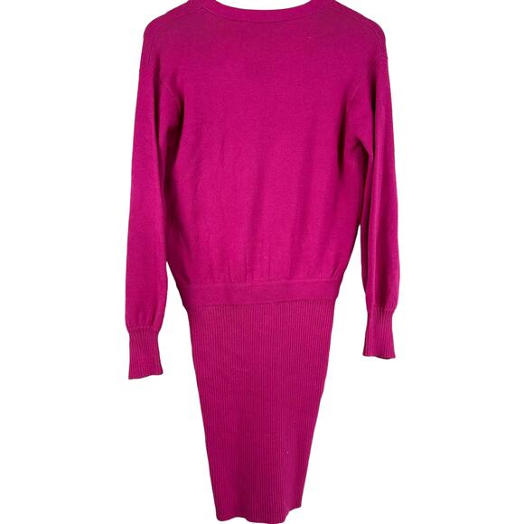 TOCCIN NY NWT Felicity Long Sleeve Ribbed Knit Sweater Dress Fuchsia Size Small - Picture 2 of 9